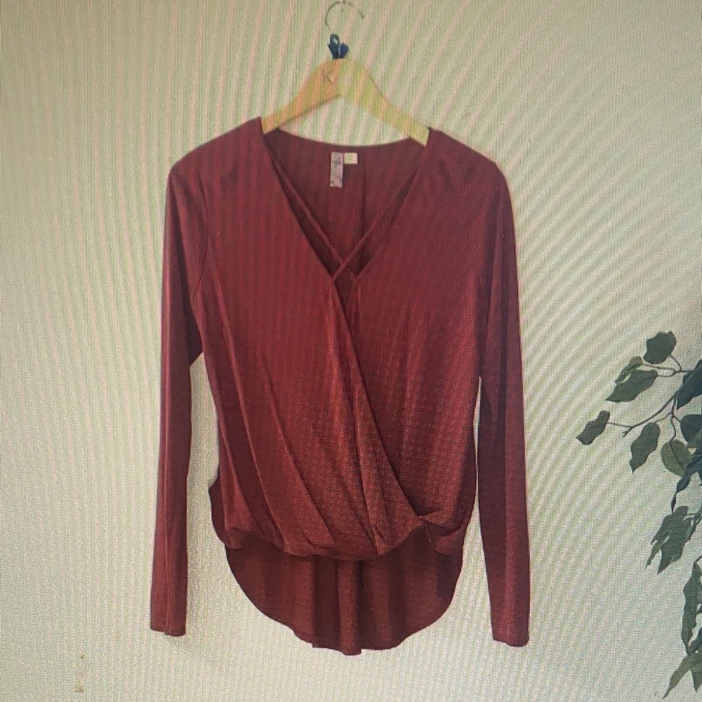 Women’s Rust Wrap Front Long Sleeve Top
